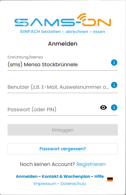 Anmeldemaske Anmeldemaske für Sams-on: https://account.sams-on.de/authentication/login